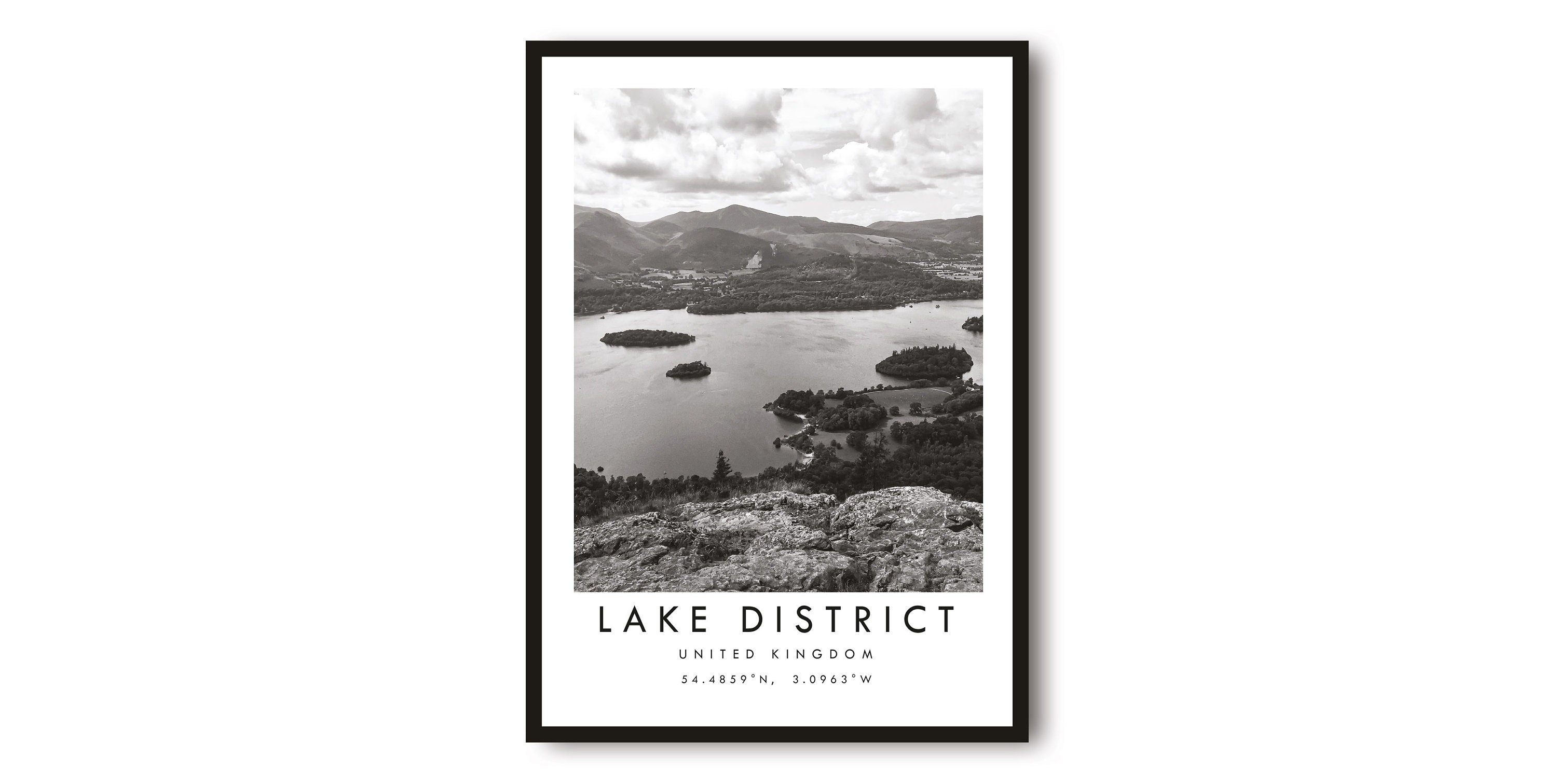 Lake District Travel Print, United Kingdom Poster, Black and White Print, Minimalist Home Decor, City A1/A2/A3/A4/A5