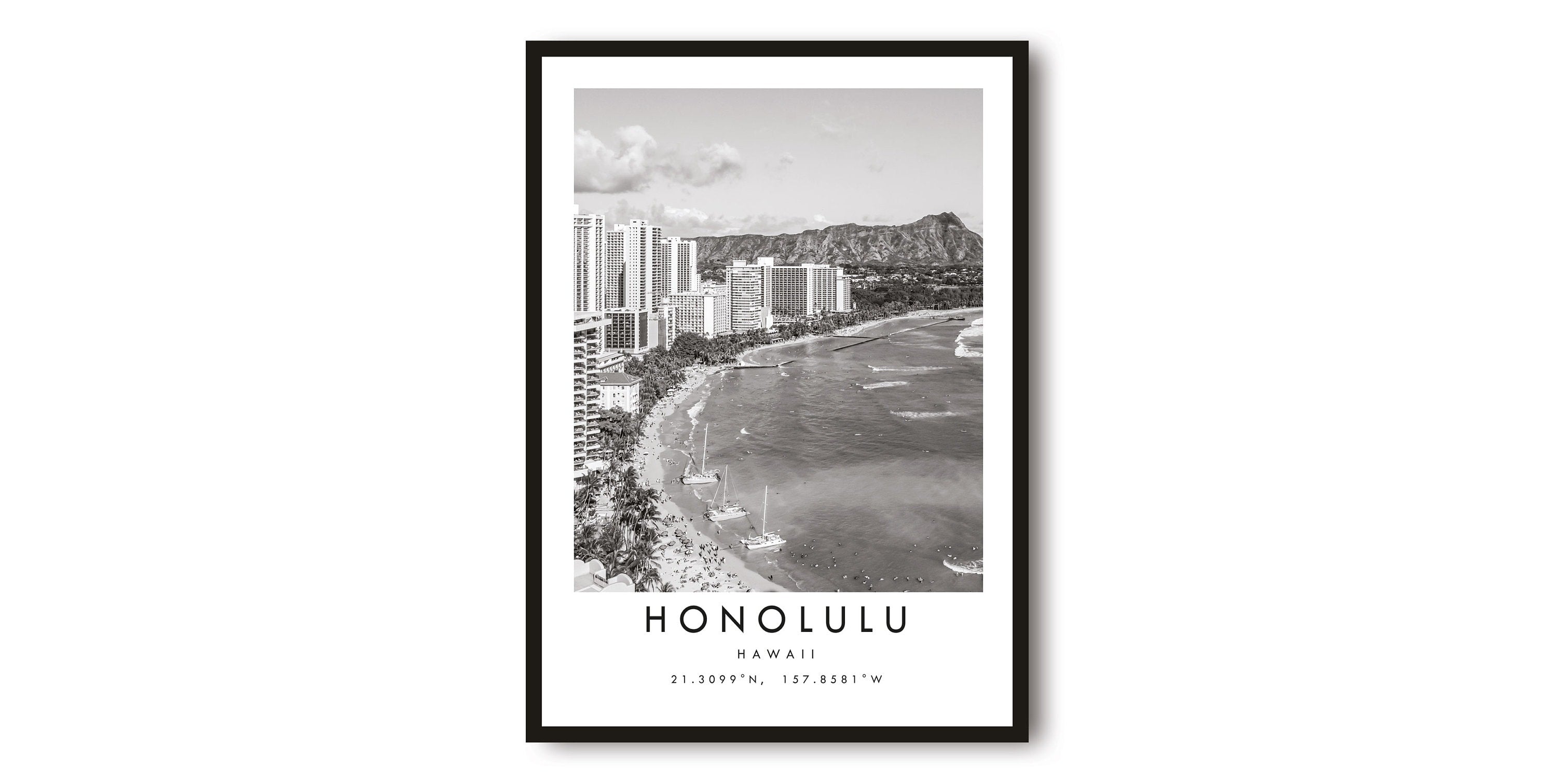 Honolulu Travel Print, Honolulu Poster, Unique Wall Art, Minimalist Home Décor, City , Hawaii Print A1/A2/A3/A4/A5