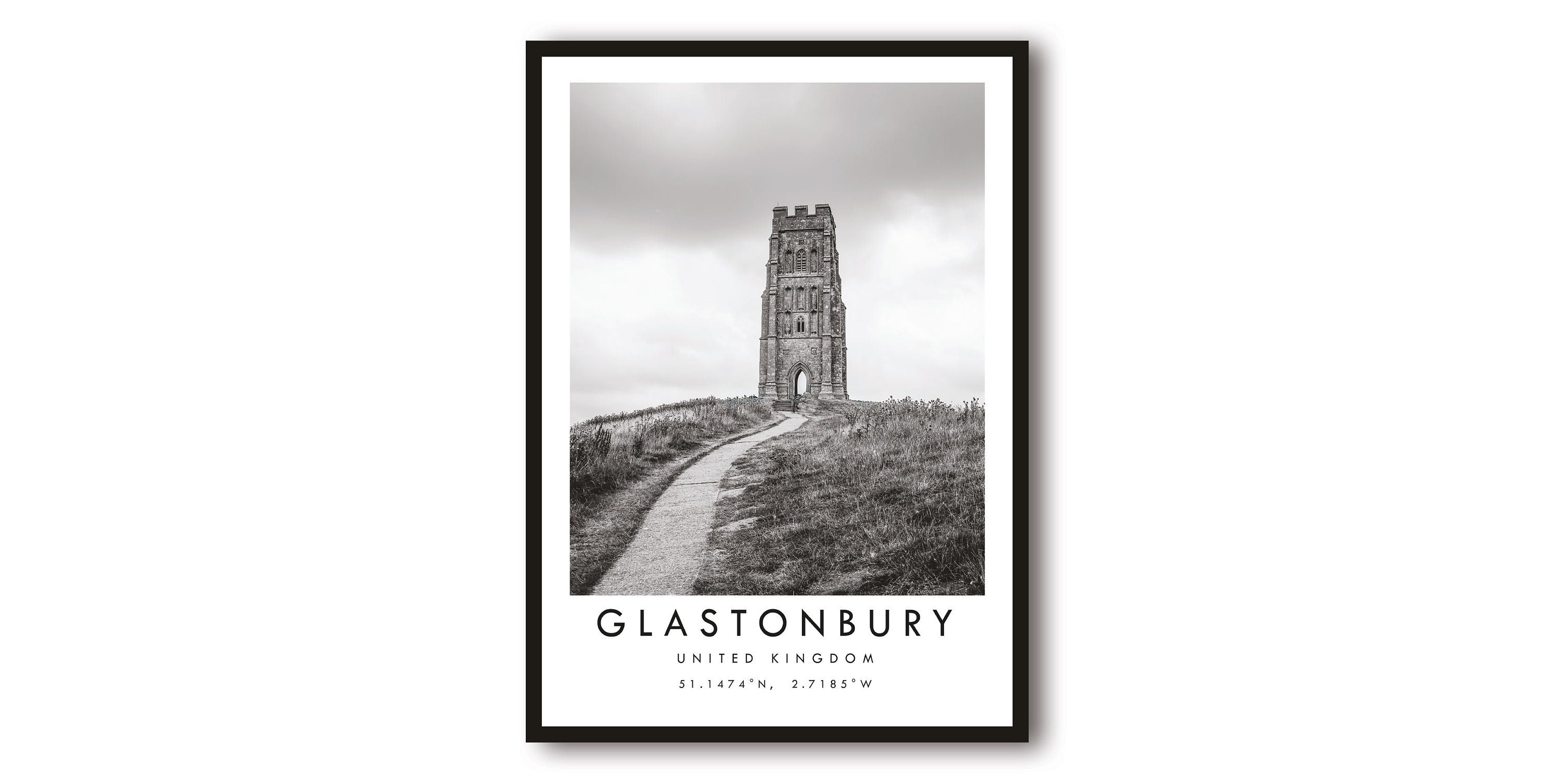 Glastonbury Travel Print, Glastonbury Poster, Unique Wallart Decor, Black and White Home Decor, Popular Print A1/A2/A3/A4/A5