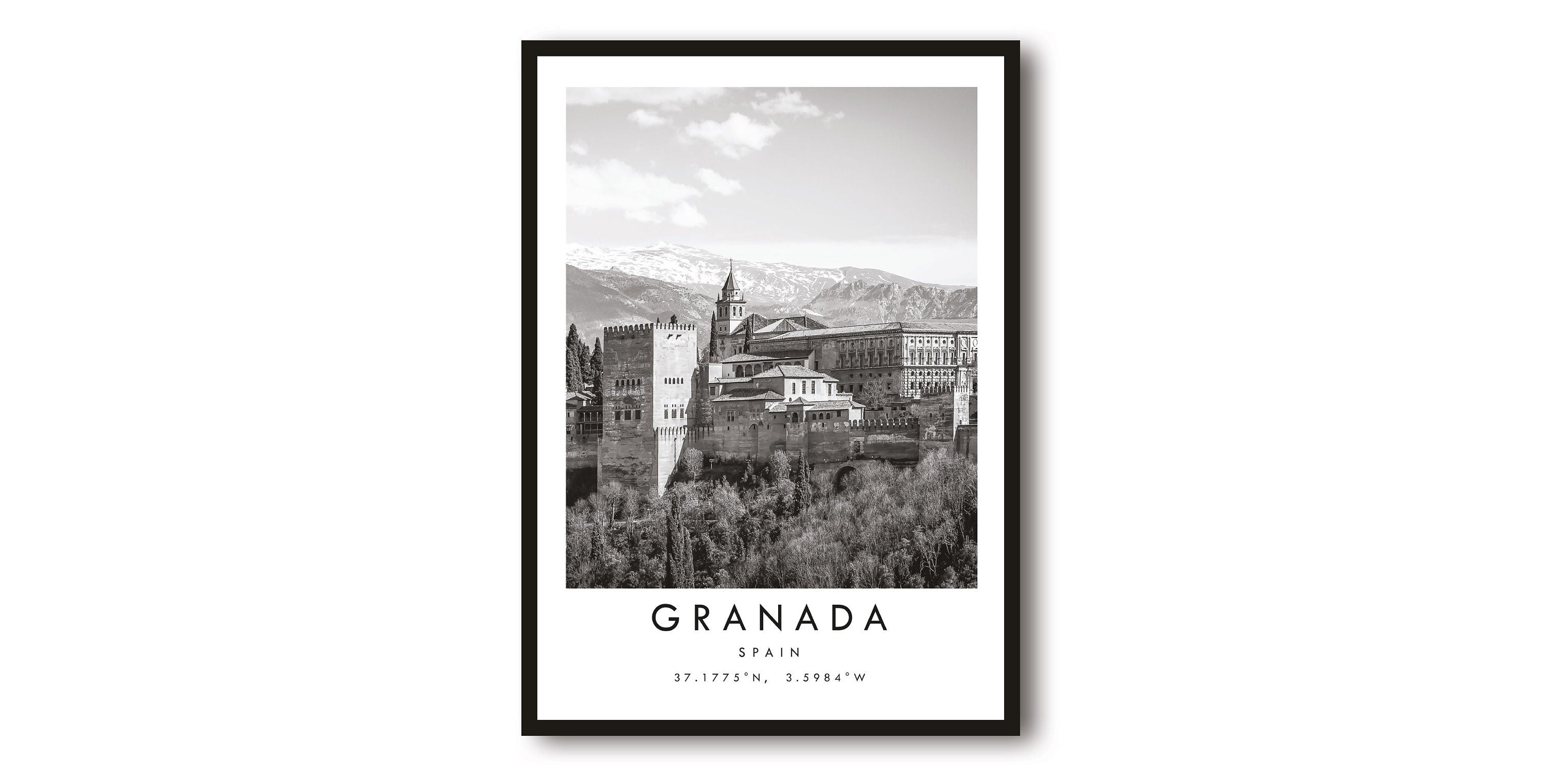 Granada Travel Print, Granada Poster, Unique Wallart Decor, Black and White Coordinates, Home Decor, Spain Granada, Popular Print