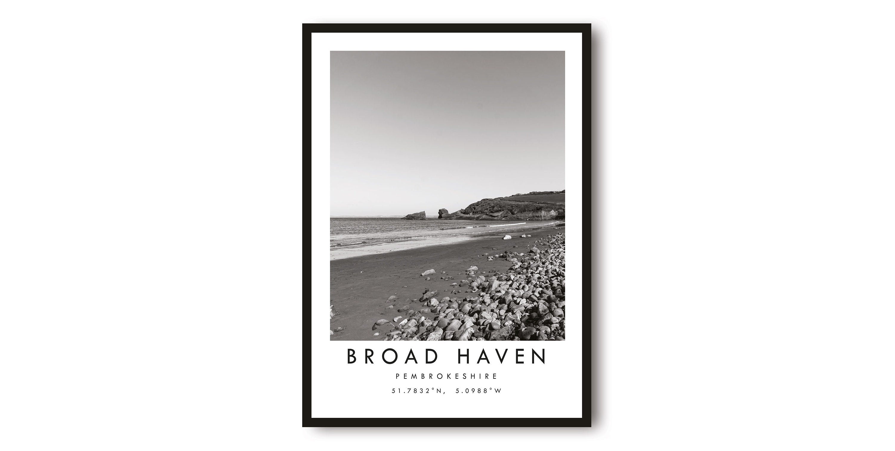 Broad Haven Travel Print, Pembrokeshire Poster, Black and White Print, Unique Wall Art, Minimalist Home Decor, City A1/A2/A3/A4/A5