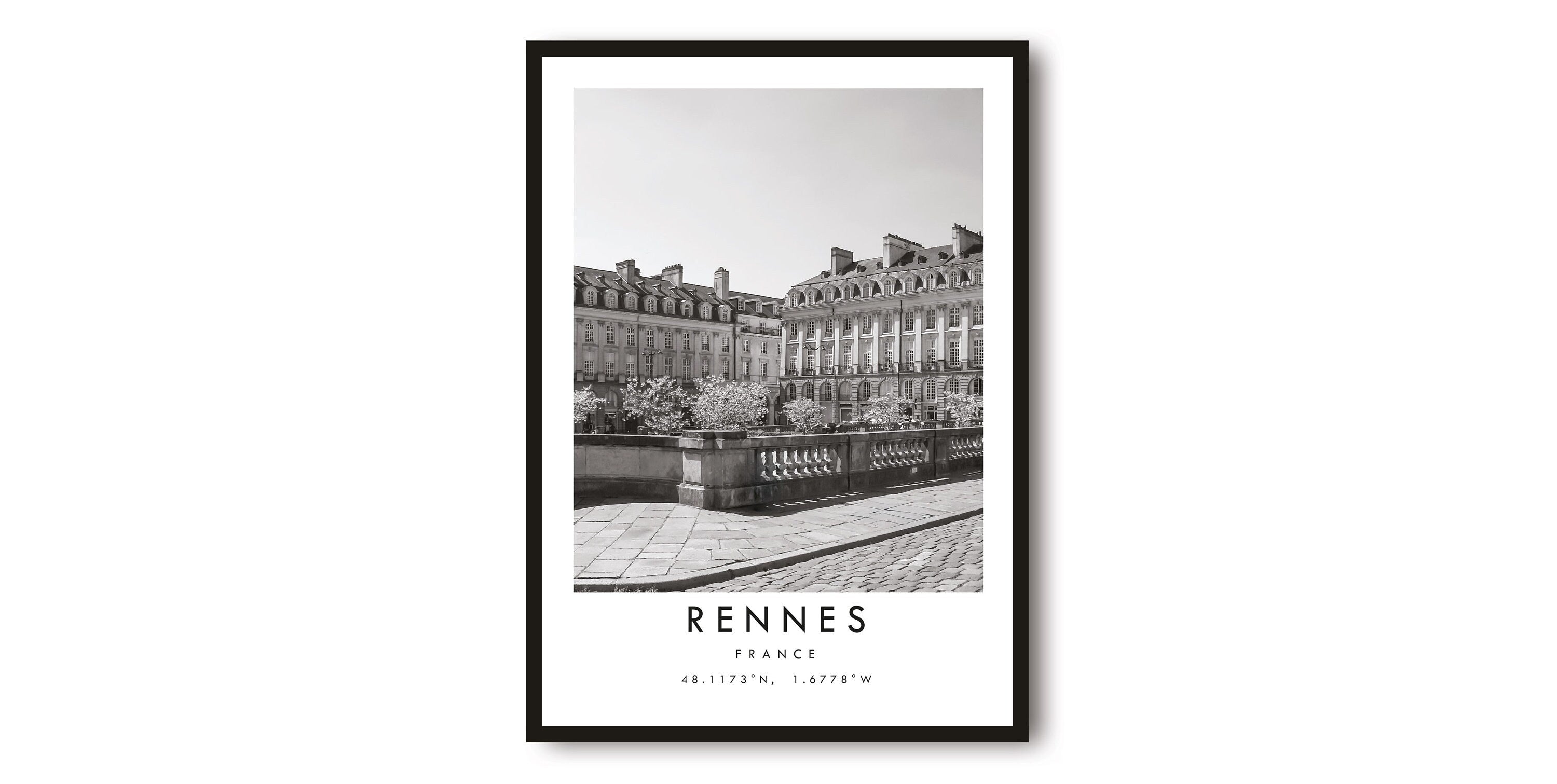 Rennes Travel Print, France Poster, Black and White Print, Unique Wall Art, Minimalist Home Décor, City A1/A2/A3/A4/A5