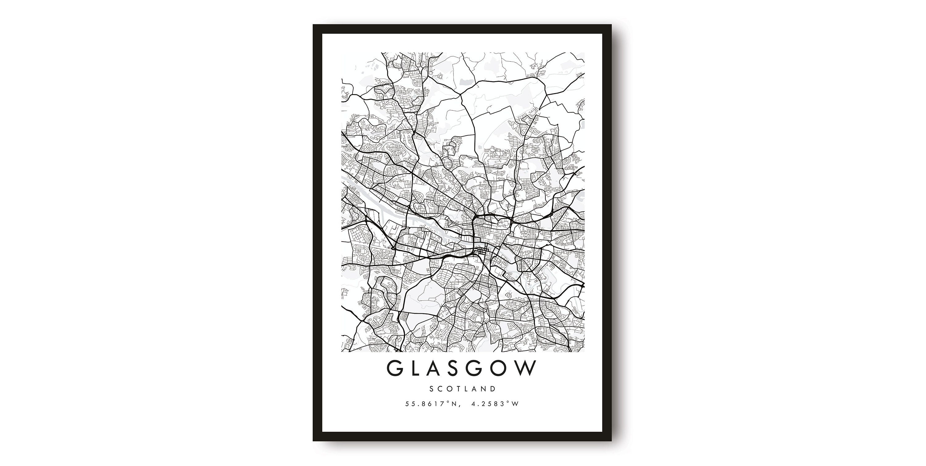 Glasgow Map Print, Glasgow Poster Print, Scotland City Map Print Minimalist, Prints of Glasgow, Custom Map A1/A2/A3/A4/A5