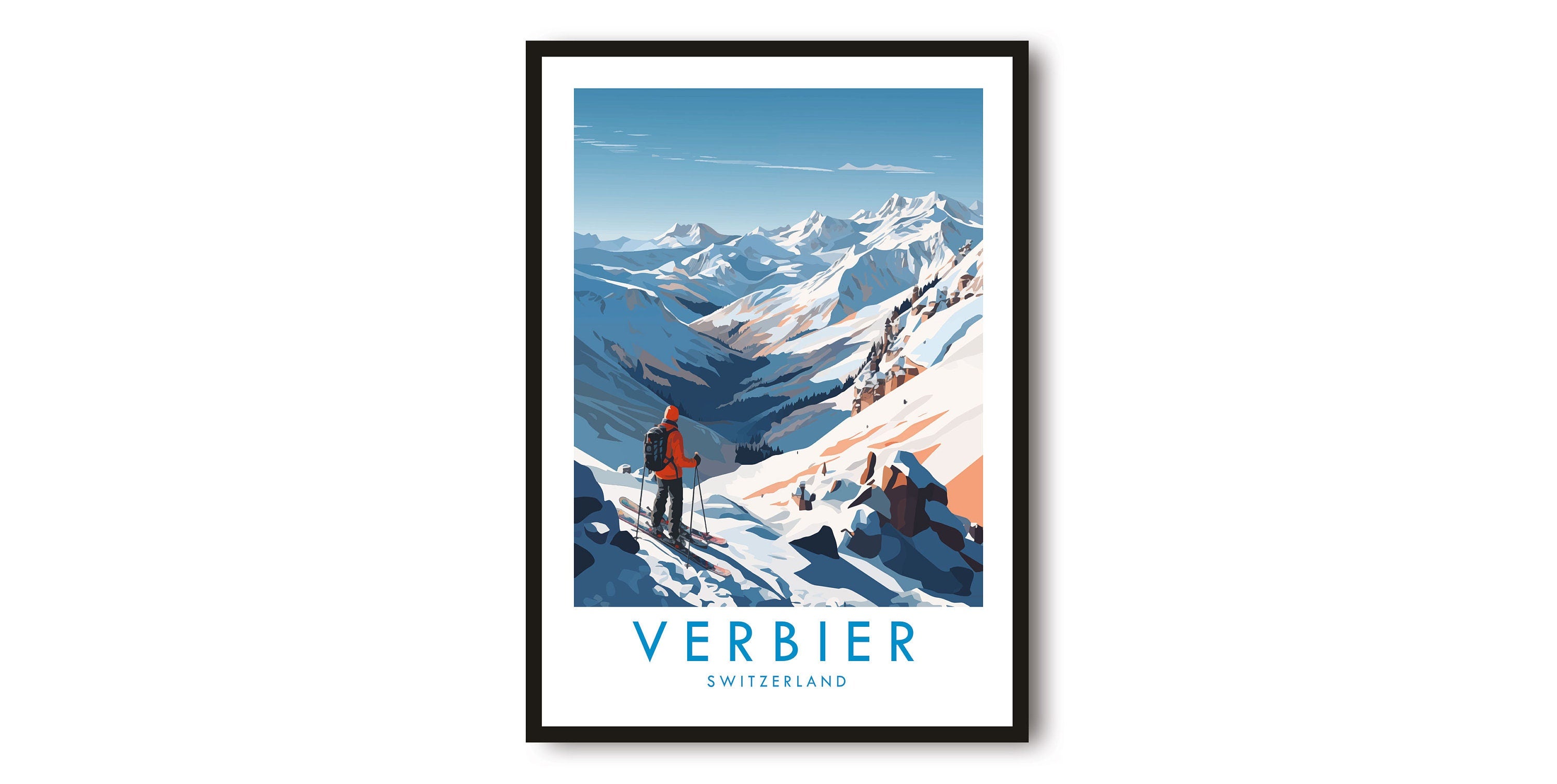 Verbier Travel Print, Verbier Travel Poster, Switzerland Print, Travel Decor, Popular Print, Skiing Print, Birthday Gift, A1/A2/A3/A4/A5