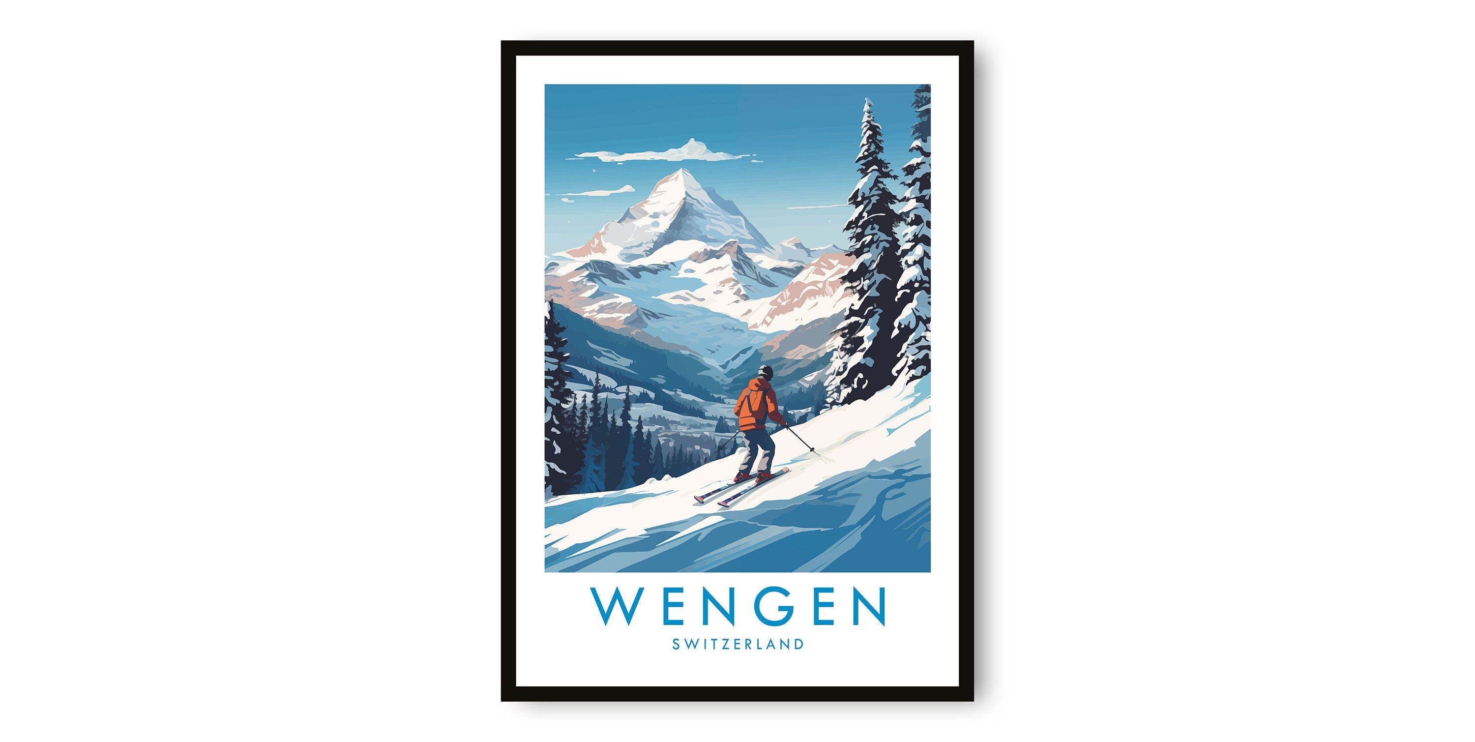 Wengen Travel Print, Wengen Travel Poster, Switzerland Print, Travel Decor, Popular Print, Skiing Print, Birthday Gift, A1/A2/A3/A4/A5