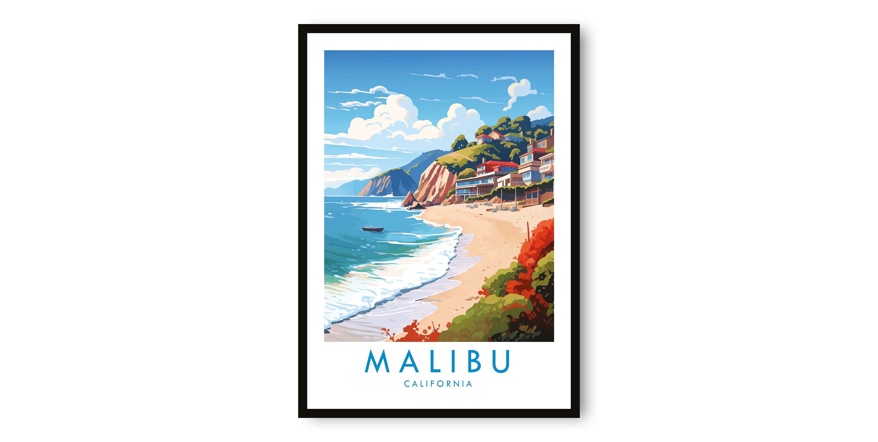 Malibu Travel Print, Malibu Travel Poster, California print, Travel Decor, Popular Print, Birthday Gift, A1/A2/A3/A4/A5